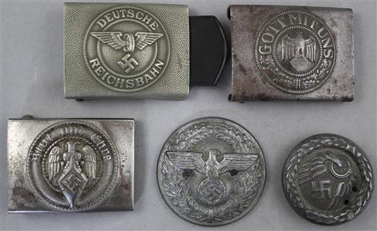 Five German Third Reich belt buckles,